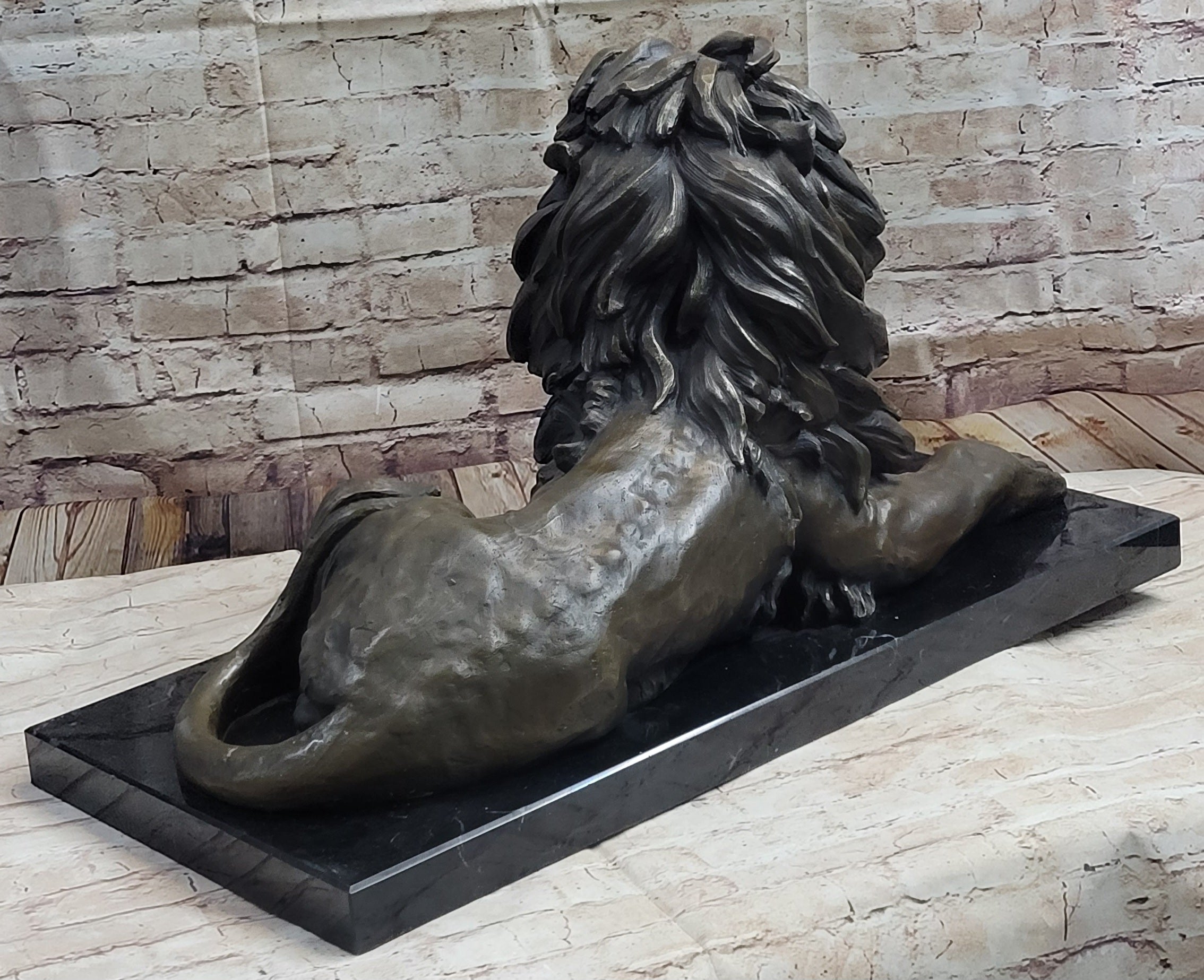 Bronze Guardian Lion on Marble Base after Antoine Barye