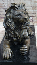 Bronze Guardian Lion on Marble Base after Antoine Barye