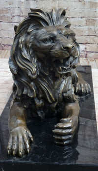Bronze Guardian Lion on Marble Base after Antoine Barye