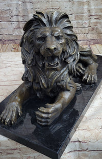 Bronze Guardian Lion on Marble Base after Antoine Barye