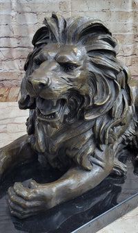 Bronze Guardian Lion on Marble Base after Antoine Barye