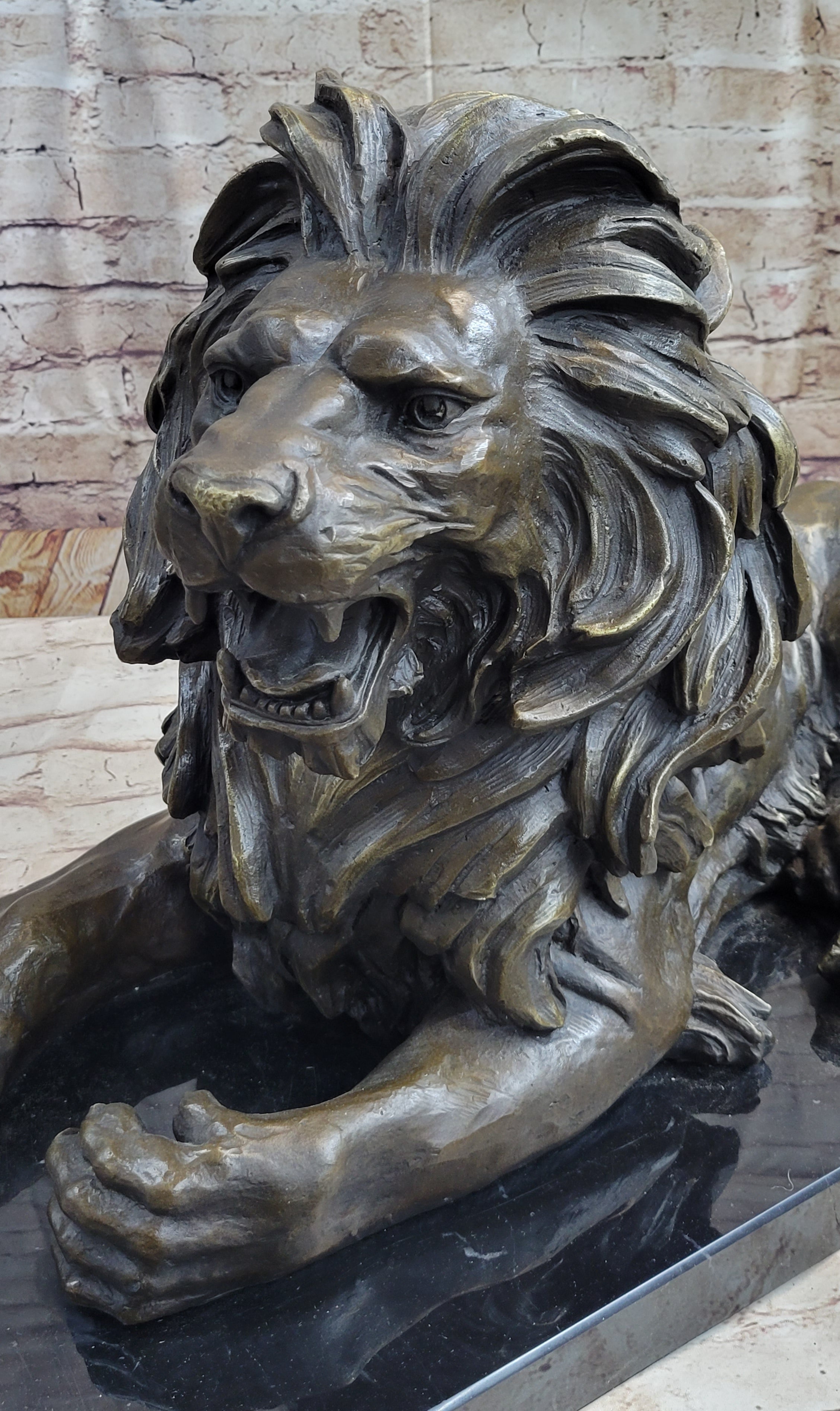 Bronze Guardian Lion on Marble Base after Antoine Barye