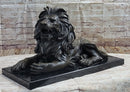 Bronze Guardian Lion on Marble Base after Antoine Barye