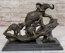 Elephant Family Walking up The Hill Bronze Sculpture by Barye