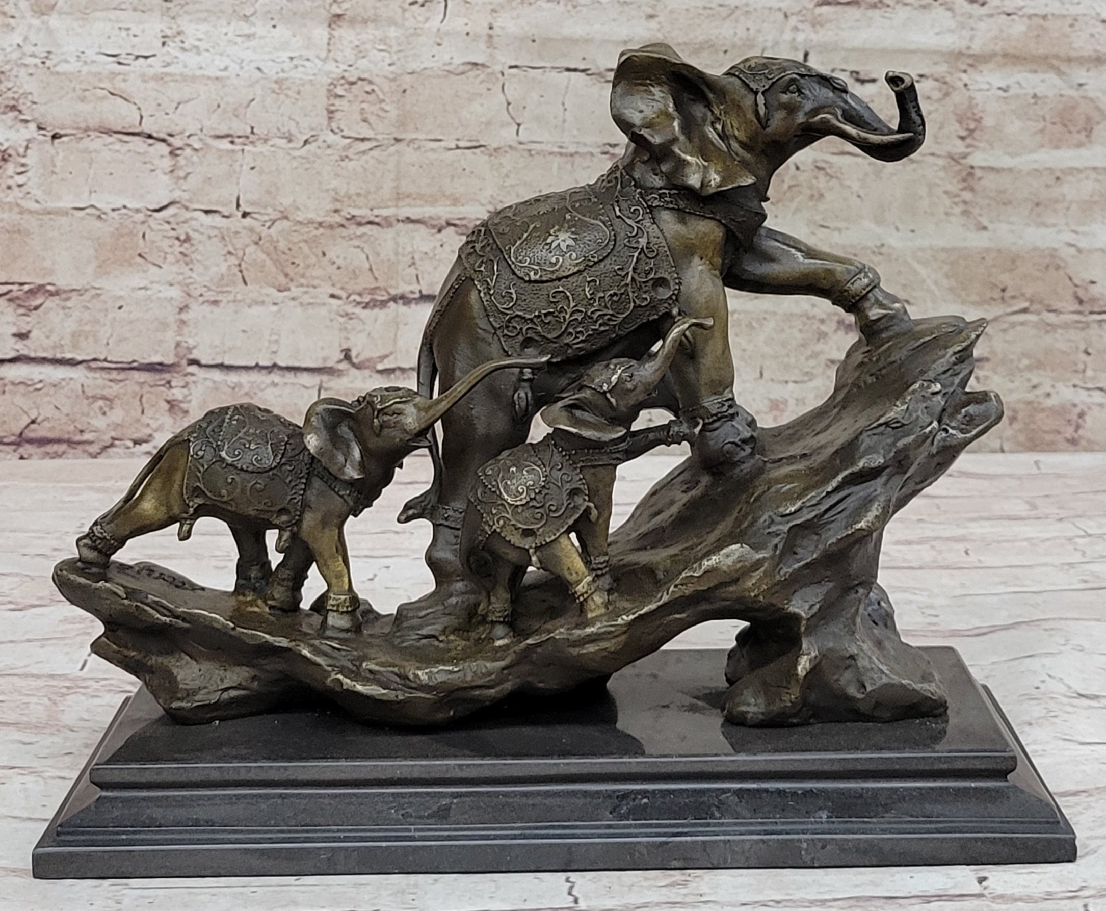 Elephant Family Walking up The Hill Bronze Sculpture by Barye