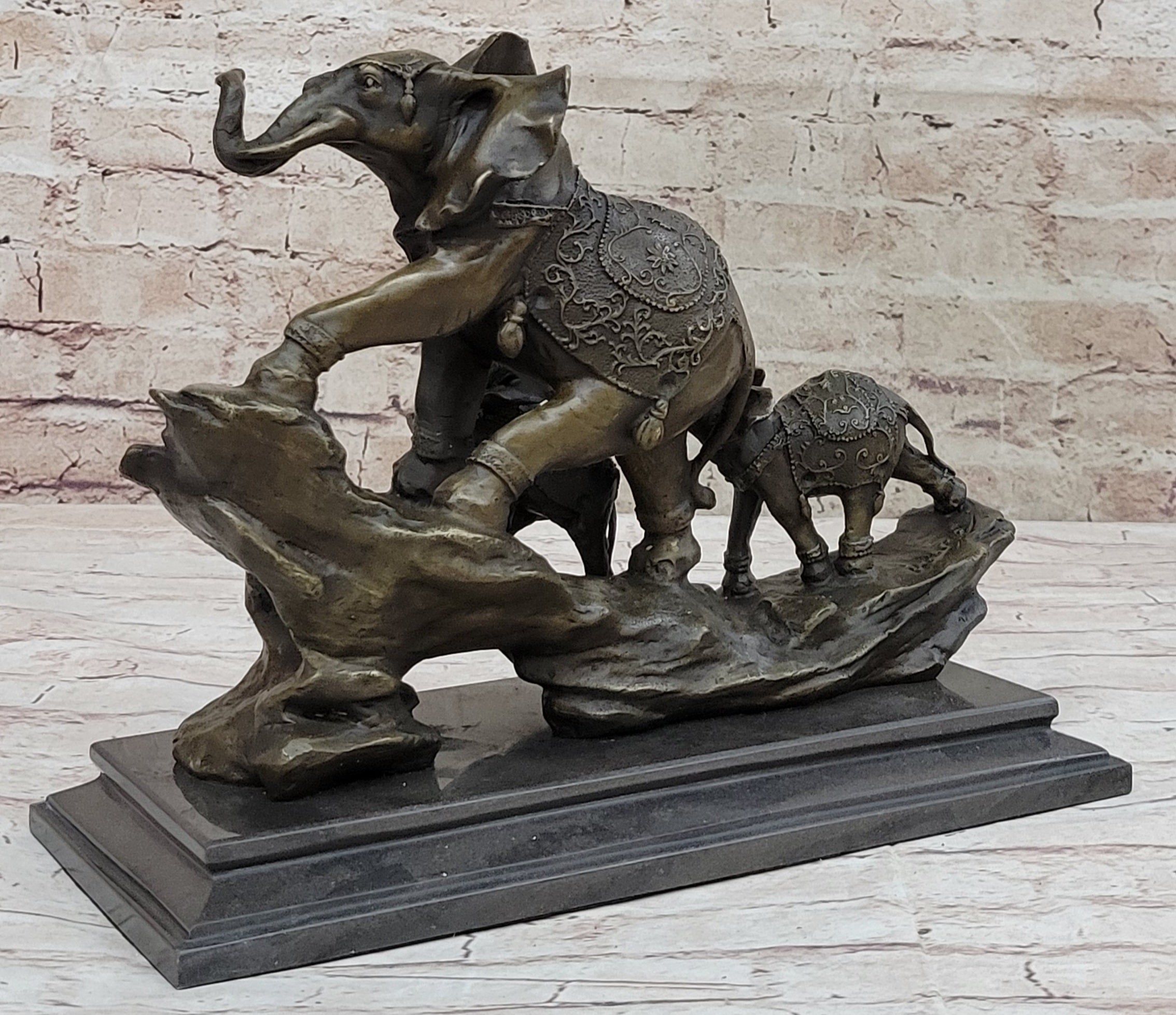 Elephant Family Walking up The Hill Bronze Sculpture by Barye
