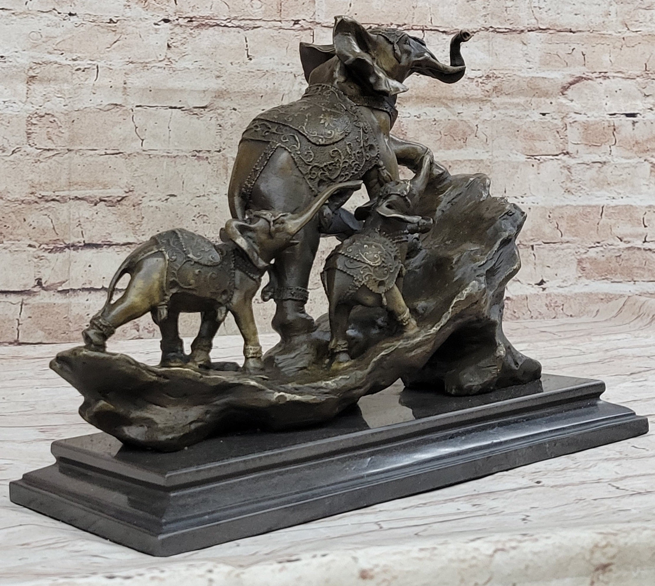 Elephant Family Walking up The Hill Bronze Sculpture by Barye