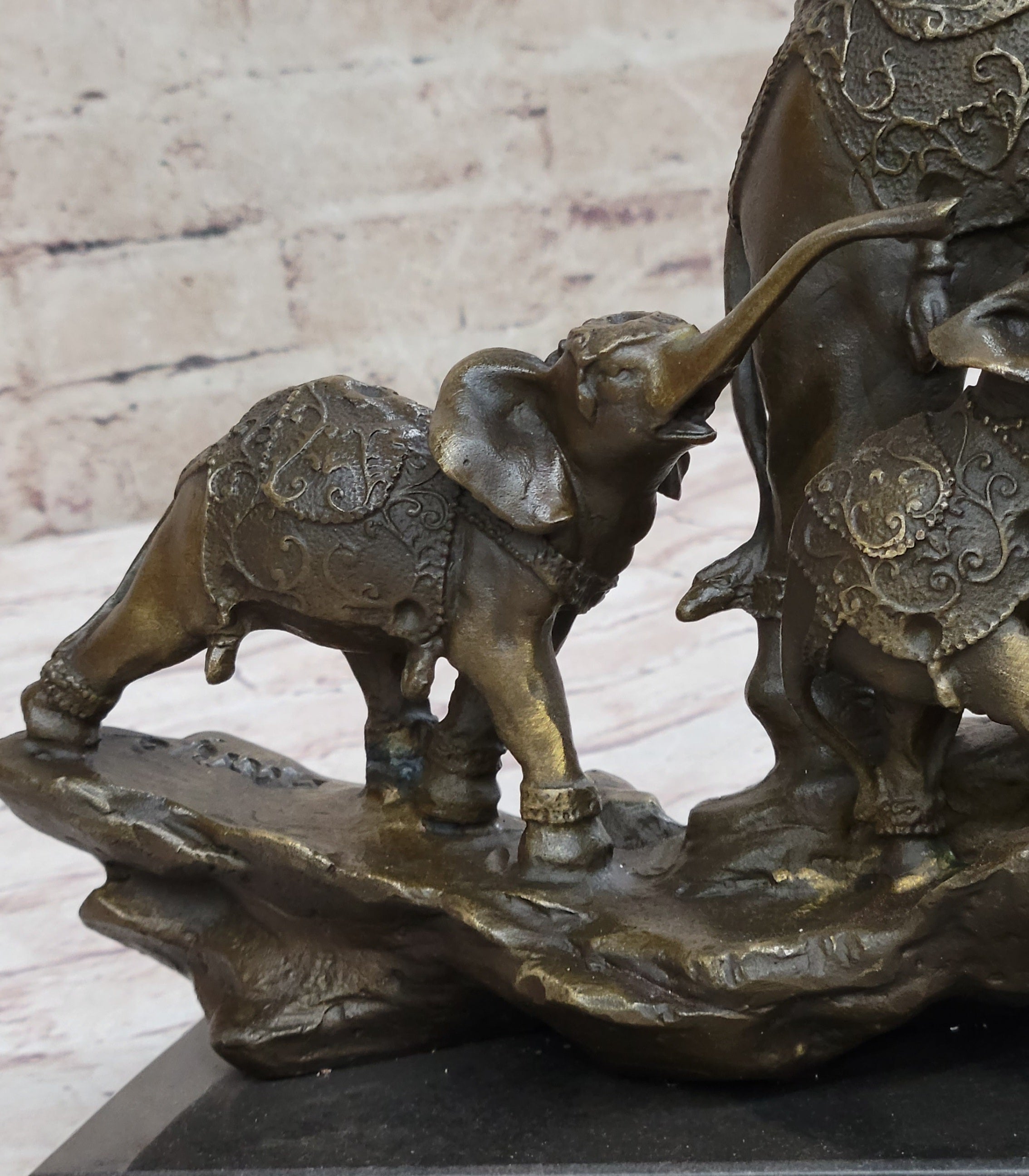 Elephant Family Walking up The Hill Bronze Sculpture by Barye