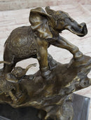Elephant Family Walking up The Hill Bronze Sculpture by Barye