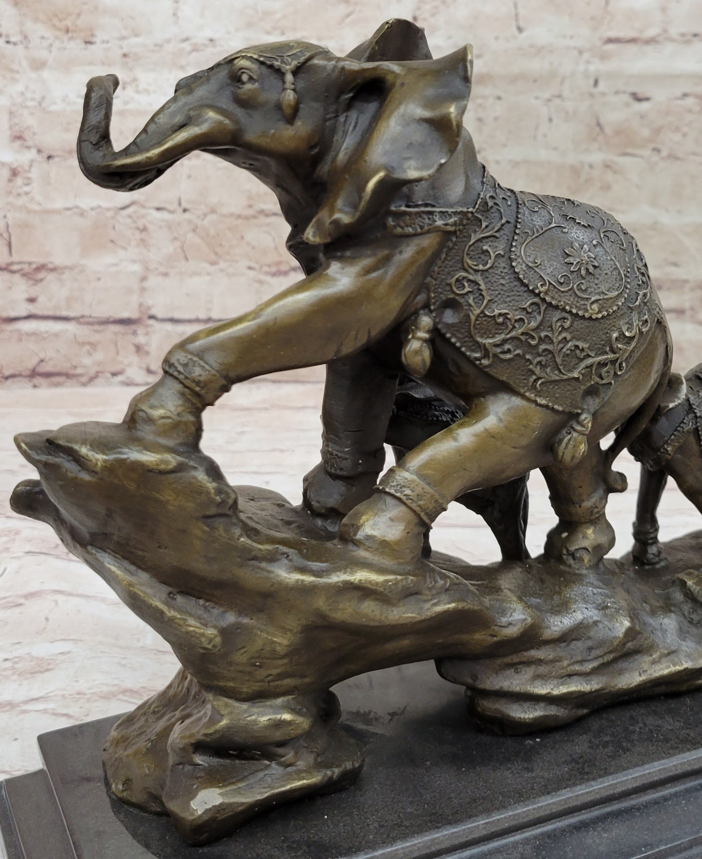 Elephant Family Walking up The Hill Bronze Sculpture by Barye