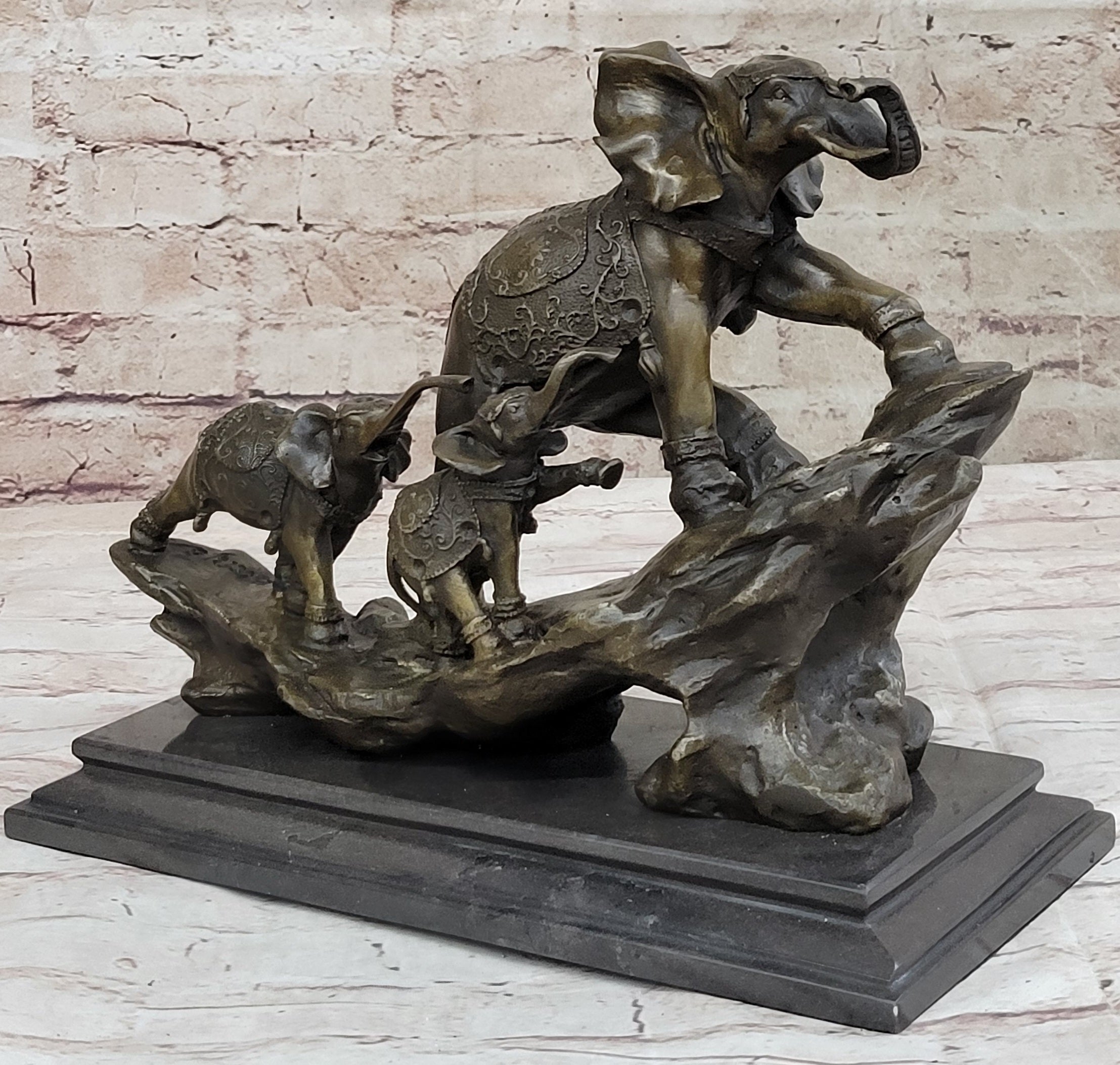 Elephant Family Walking up The Hill Bronze Sculpture by Barye