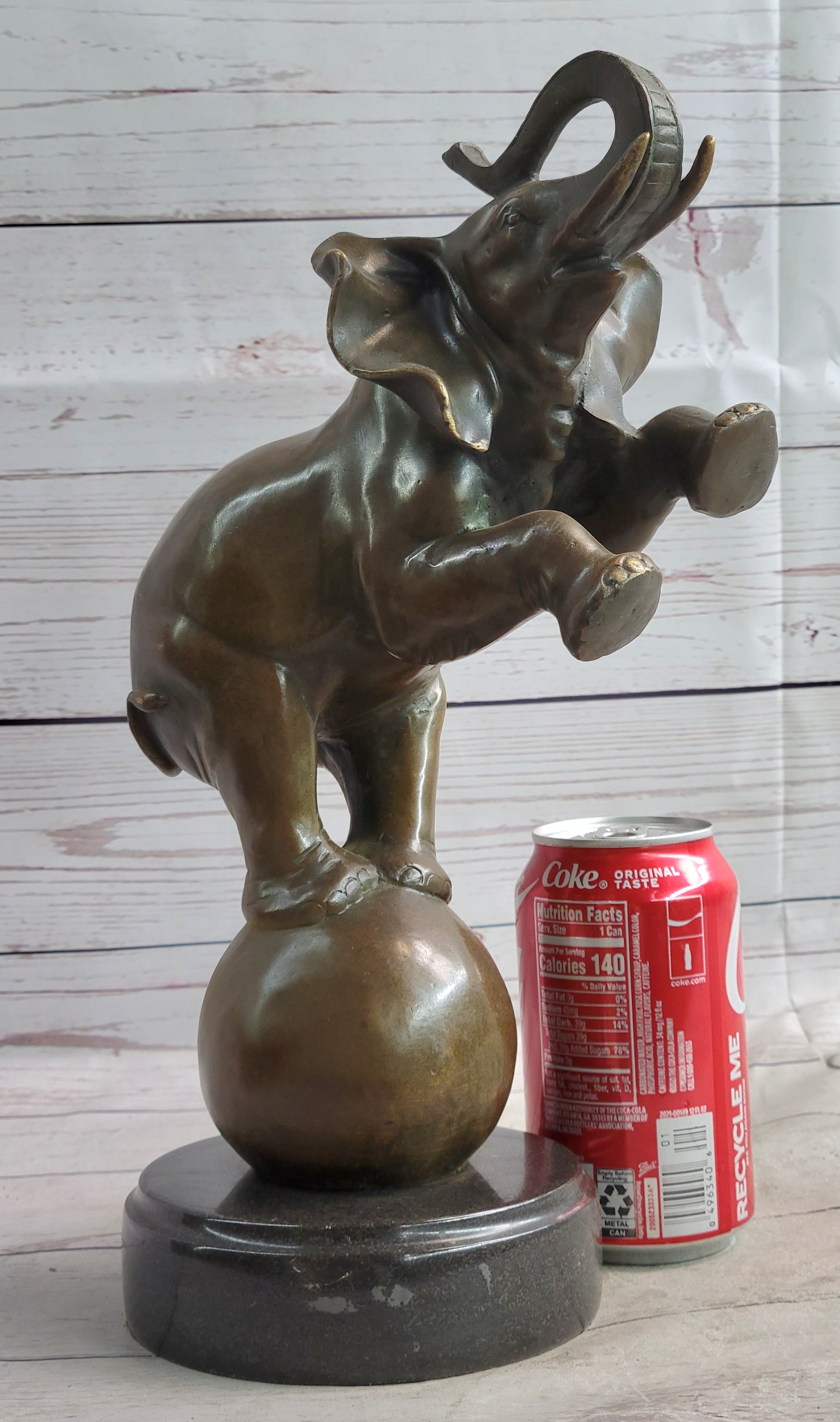 Bronze Sculpture Circus Elephant Balancing on Ball
