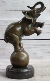 Bronze Sculpture Circus Elephant Balancing on Ball