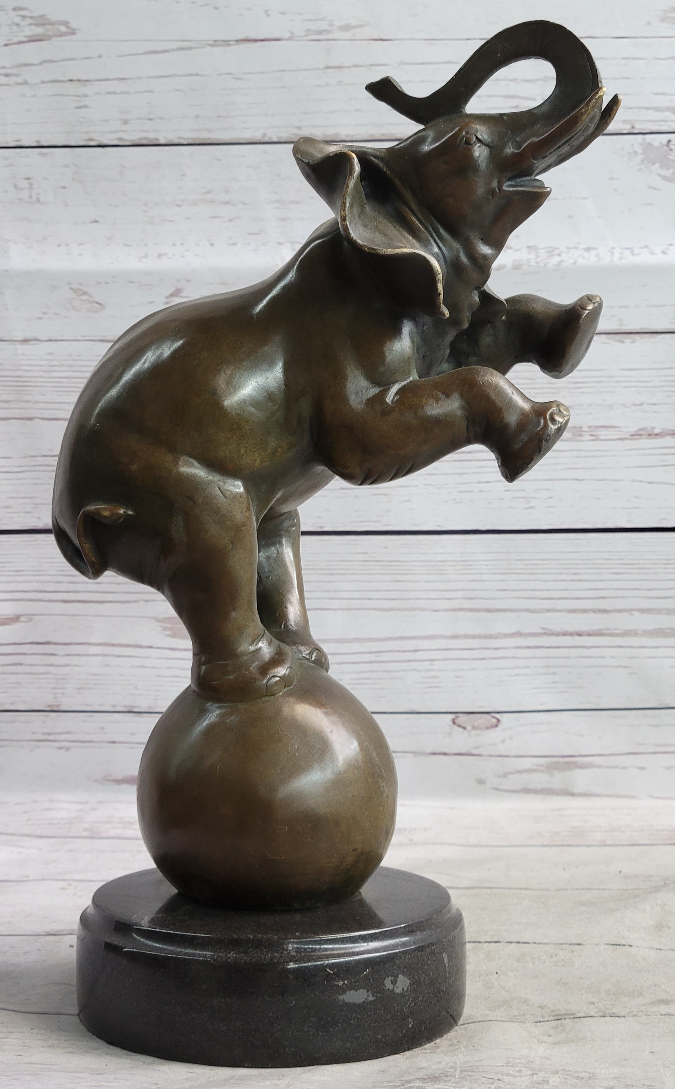 Bronze Sculpture Circus Elephant Balancing on Ball