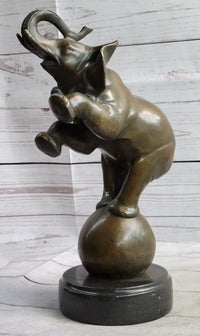 Bronze Sculpture Circus Elephant Balancing on Ball