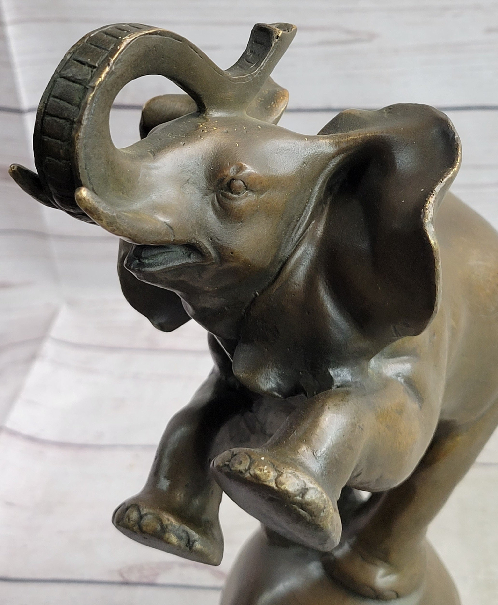 Bronze Sculpture Circus Elephant Balancing on Ball