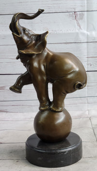 Circus Elephant Balancing on Ball Bronze Sculpture on Marble Base