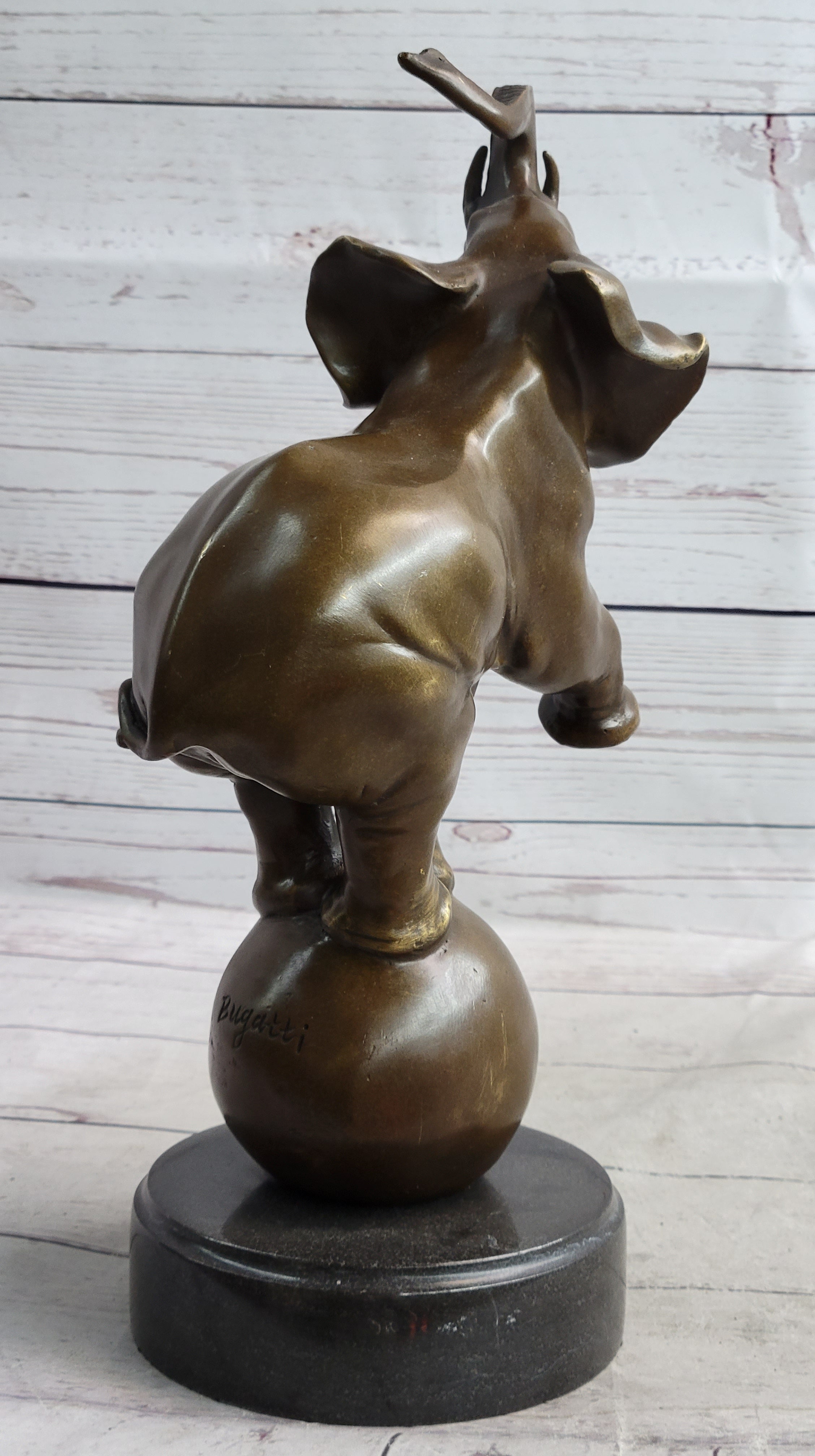 Circus Elephant Balancing on Ball Bronze Sculpture on Marble Base