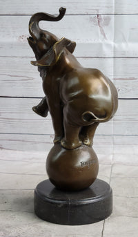 Circus Elephant Balancing on Ball Bronze Sculpture on Marble Base