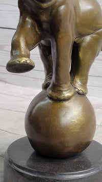 Circus Elephant Balancing on Ball Bronze Sculpture on Marble Base