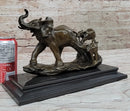Mother Elephant and Baby Calf Bronze Sculpture on Marble Base