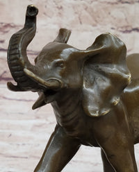 Mother Elephant and Baby Calf Bronze Sculpture on Marble Base