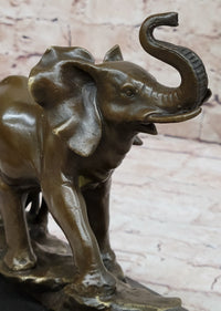 Mother Elephant and Baby Calf Bronze Sculpture on Marble Base