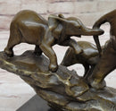 Mother Elephant and Baby Calf Bronze Sculpture on Marble Base