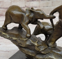 Mother Elephant and Baby Calf Bronze Sculpture on Marble Base
