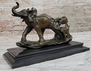 Mother Elephant and Baby Calf Bronze Sculpture on Marble Base