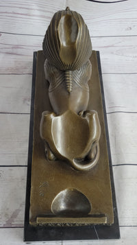 Egyptian Sphinx Bronze Sculpture Statue Miniature Replica Handmade Signed Milo 8" x 13"