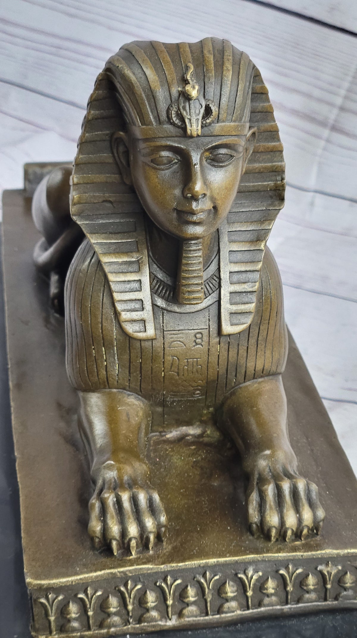 Egyptian Sphinx Bronze Sculpture Statue Miniature Replica Handmade Signed Milo 8" x 13"