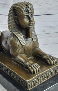 Egyptian Sphinx Bronze Sculpture Statue Miniature Replica Handmade Signed Milo 8" x 13"