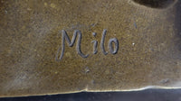 Egyptian Sphinx Bronze Sculpture Statue Miniature Replica Handmade Signed Milo 8" x 13"