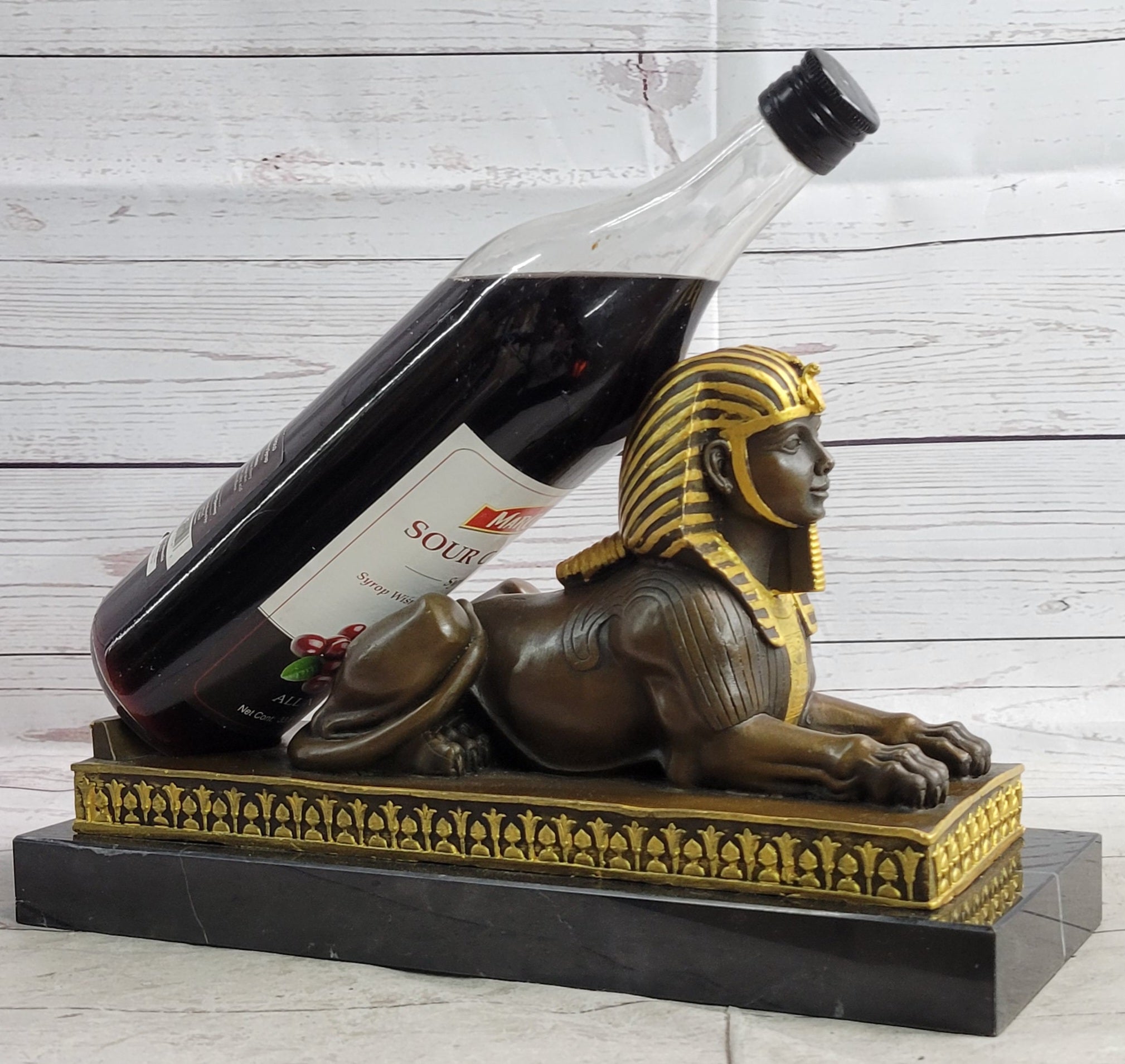 Egyptian Sphinx Bronze Mini Replica Signed Art on Marble Base