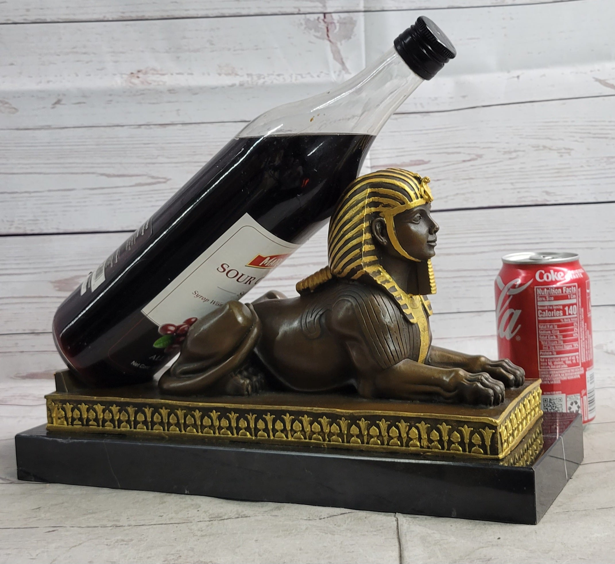 Egyptian Sphinx Bronze Mini Replica Signed Art on Marble Base