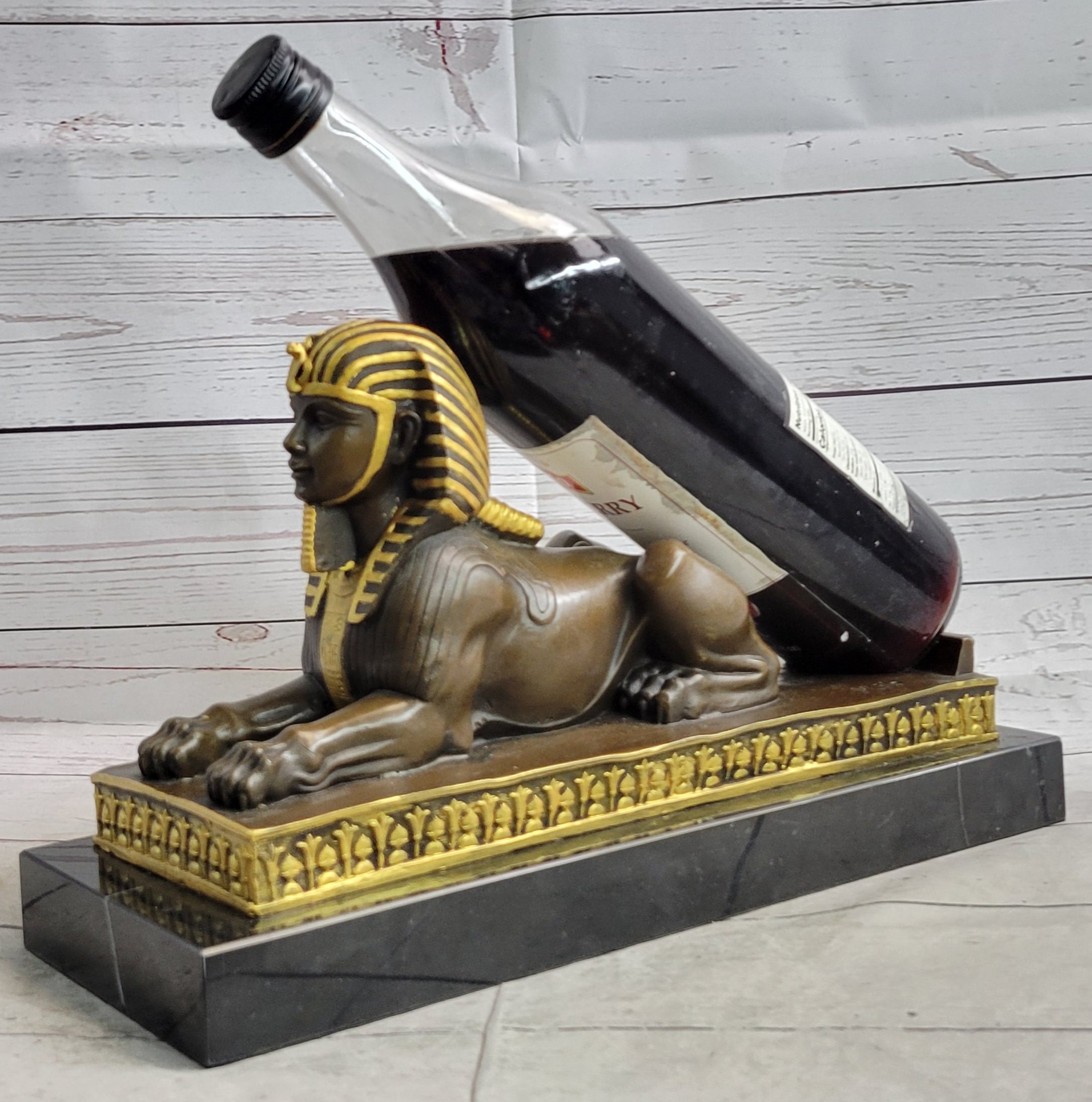 Egyptian Sphinx Bronze Mini Replica Signed Art on Marble Base