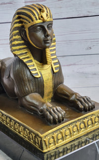 Egyptian Sphinx Bronze Mini Replica Signed Art on Marble Base