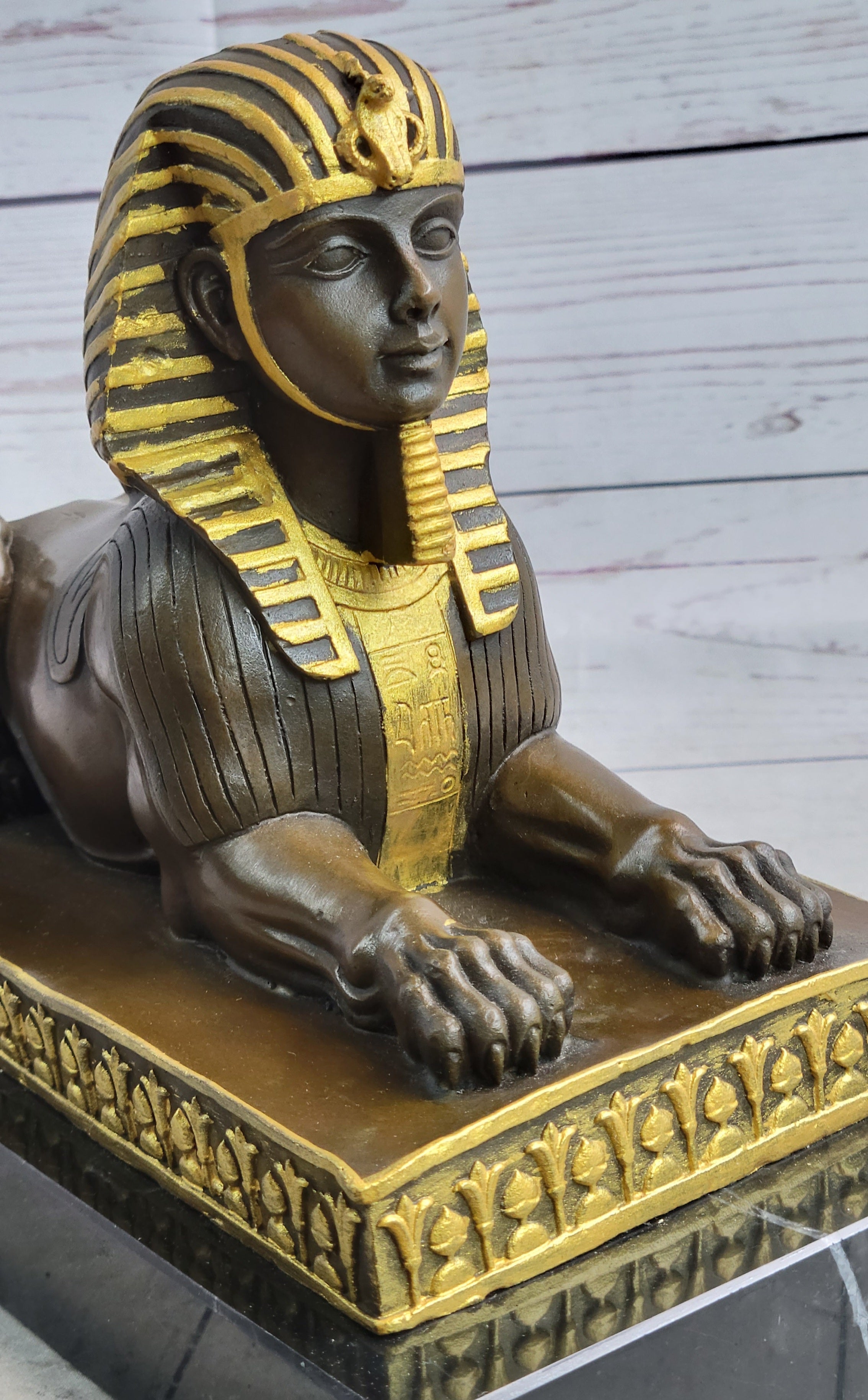 Egyptian Sphinx Bronze Mini Replica Signed Art on Marble Base