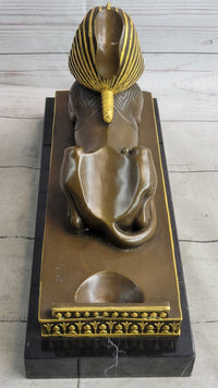 Egyptian Sphinx Bronze Mini Replica Signed Art on Marble Base