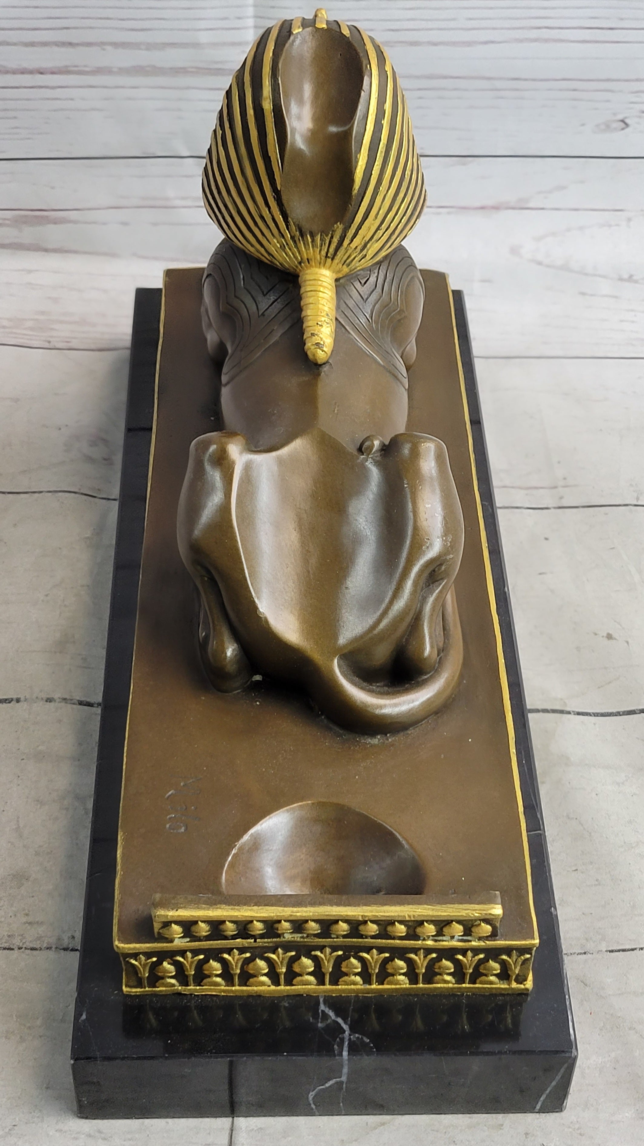 Egyptian Sphinx Bronze Mini Replica Signed Art on Marble Base