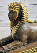 Egyptian Sphinx Bronze Mini Replica Signed Art on Marble Base