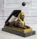 Egyptian Sphinx Bronze Mini Replica Signed Art on Marble Base