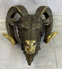 Signed Original Mascot Ram Head Bronze Sculpture Marble Base
