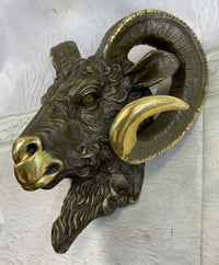 Signed Original Mascot Ram Head Bronze Sculpture Marble Base