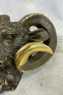 Signed Original Mascot Ram Head Bronze Sculpture Marble Base