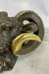 Signed Original Mascot Ram Head Bronze Sculpture Marble Base