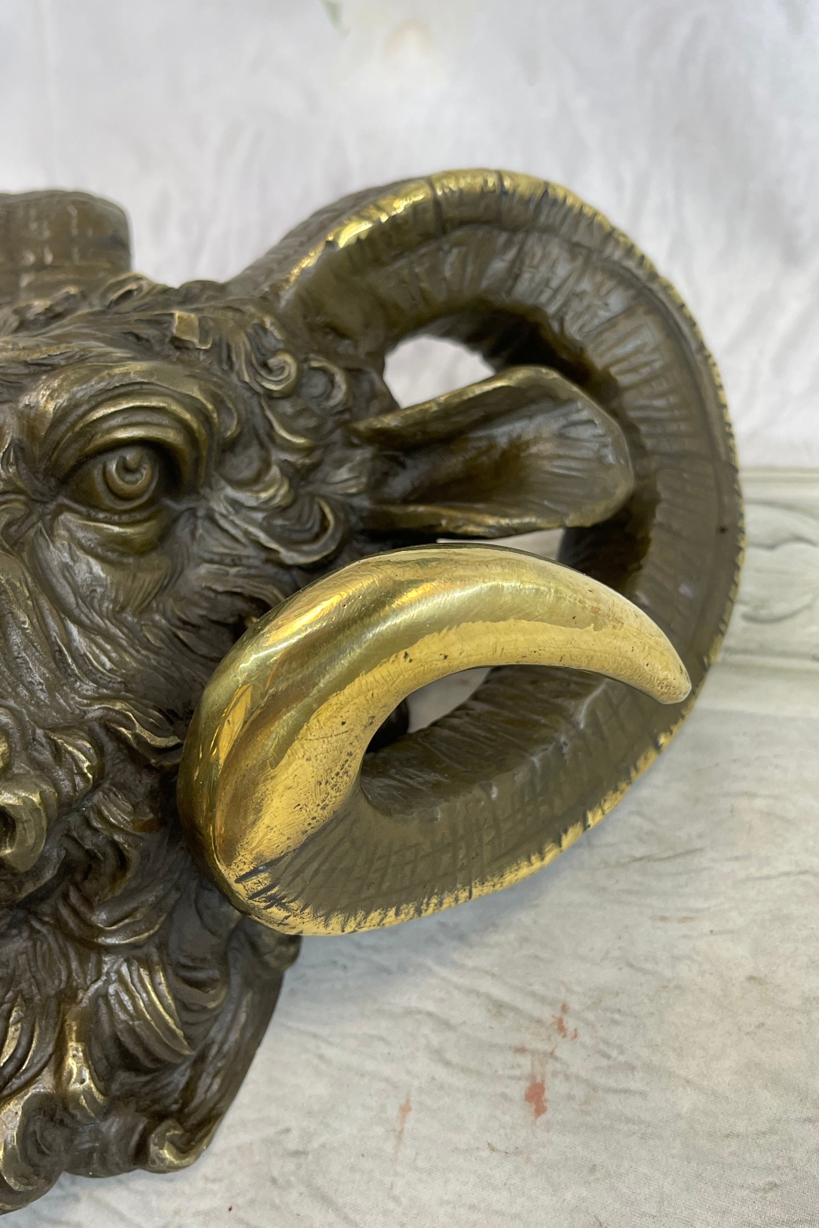 Signed Original Mascot Ram Head Bronze Sculpture Marble Base