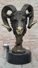 Ram's Head Bust Bronze Metal Sculpture on Marble Base 17" x 10"