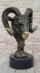 Ram's Head Bust Bronze Metal Sculpture on Marble Base 17" x 10"
